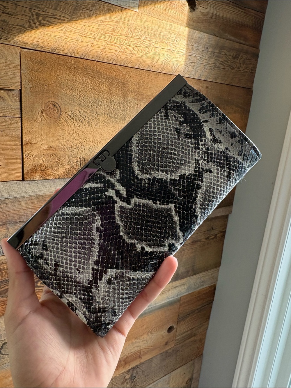 Snake Print Clutch Wallet in Black and Gray